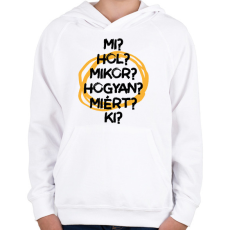 PRINTFASHION Újságíró kérdések - Gyerek kapucnis pulóver - Fehér