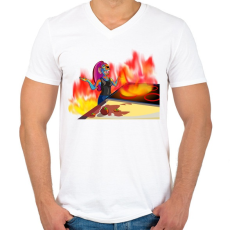 PRINTFASHION Undyne konyhája - Férfi V-nyakú póló - Fehér