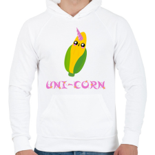PRINTFASHION Uni-Corn - Férfi kapucnis pulóver - Fehér férfi pulóver, kardigán
