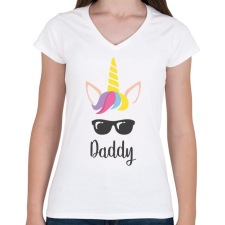 PRINTFASHION Unicorn Daddy - Női V-nyakú póló - Fehér női póló