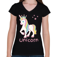 PRINTFASHION unicorn - Női V-nyakú póló - Fekete
