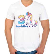 PRINTFASHION Unikornis: 3 éves lettem - Férfi V-nyakú póló - Fehér férfi póló