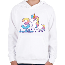 PRINTFASHION Unikornis: 3 éves lettem - Gyerek kapucnis pulóver - Fehér gyerek pulóver, kardigán