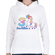 PRINTFASHION Unikornis: 3 éves lettem - Női kapucnis pulóver - Fehér női pulóver, kardigán