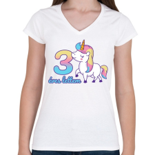 PRINTFASHION Unikornis: 3 éves lettem - Női V-nyakú póló - Fehér női póló