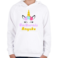 PRINTFASHION Unikornis Anyuka - Gyerek kapucnis pulóver - Fehér
