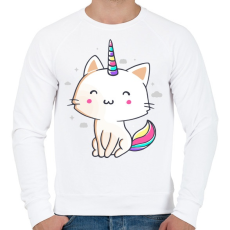 PRINTFASHION Unikornis cica - Férfi pulóver - Fehér
