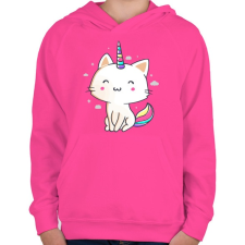 PRINTFASHION Unikornis cica - Gyerek kapucnis pulóver - Fukszia gyerek pulóver, kardigán