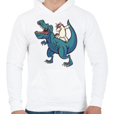 PRINTFASHION Unikornis dínó háton - Férfi kapucnis pulóver - Fehér