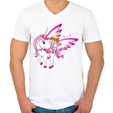 PRINTFASHION Unikornis és királylány - Férfi V-nyakú póló - Fehér férfi póló