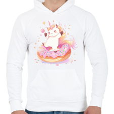 PRINTFASHION Unikornis fánkon - Férfi kapucnis pulóver - Fehér férfi pulóver, kardigán