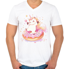 PRINTFASHION Unikornis fánkon - Férfi V-nyakú póló - Fehér férfi póló