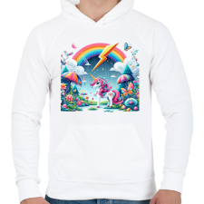 PRINTFASHION Unikornis - Férfi kapucnis pulóver - Fehér férfi pulóver, kardigán