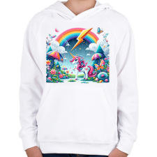 PRINTFASHION Unikornis - Gyerek kapucnis pulóver - Fehér gyerek pulóver, kardigán