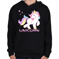 PRINTFASHION unikornis - Gyerek kapucnis pulóver - Fekete