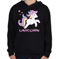 PRINTFASHION unikornis - Gyerek kapucnis pulóver - Fekete