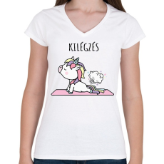 PRINTFASHION Unikornis jóga - Női V-nyakú póló - Fehér