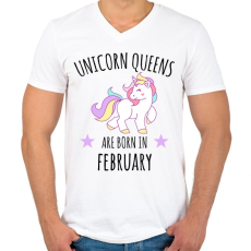PRINTFASHION Unikornis királylányok születésnapja februárban - Férfi V-nyakú póló - Fehér
