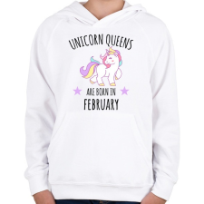 PRINTFASHION Unikornis királylányok születésnapja februárban - Gyerek kapucnis pulóver - Fehér gyerek pulóver, kardigán