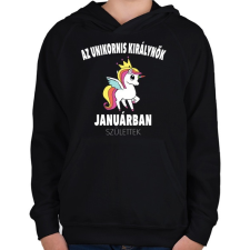 PRINTFASHION Unikornis királynők januárban születtek (MAGYAR) - Gyerek kapucnis pulóver - Fekete gyerek pulóver, kardigán