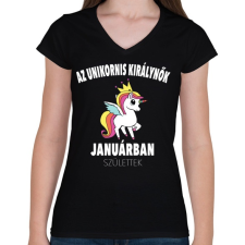 PRINTFASHION Unikornis királynők januárban születtek (MAGYAR) - Női V-nyakú póló - Fekete női póló