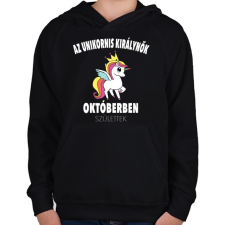 PRINTFASHION Unikornis királynők októberben születtek (MAGYAR) - Gyerek kapucnis pulóver - Fekete gyerek pulóver, kardigán