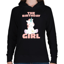 PRINTFASHION Unikornis kislány születésnap - Női kapucnis pulóver - Fekete női pulóver, kardigán