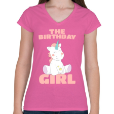 PRINTFASHION Unikornis kislány születésnap - Női V-nyakú póló - Rózsaszín női póló