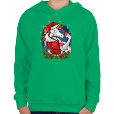 PRINTFASHION Unikornis mikulás - Gyerek kapucnis pulóver - Zöld gyerek pulóver, kardigán