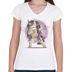 PRINTFASHION Unikornis múmia - Női V-nyakú póló - Fehér