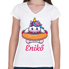 PRINTFASHION Unikornis - Névvel - Női V-nyakú póló - Fehér
