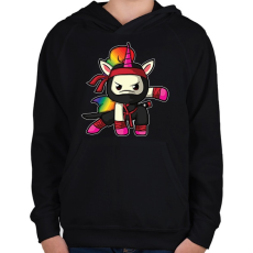 PRINTFASHION Unikornis ninja harcos - Gyerek kapucnis pulóver - Fekete