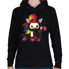 PRINTFASHION Unikornis ninja harcos - Női kapucnis pulóver - Fekete női pulóver, kardigán