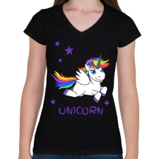 PRINTFASHION unikornis - Női V-nyakú póló - Fekete női póló
