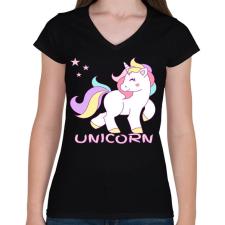 PRINTFASHION unikornis - Női V-nyakú póló - Fekete női póló