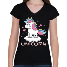 PRINTFASHION unikornis - Női V-nyakú póló - Fekete női póló