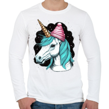 PRINTFASHION Unikornis sapkában - Férfi hosszú ujjú póló - Fehér férfi póló