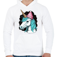 PRINTFASHION Unikornis sapkában - Férfi kapucnis pulóver - Fehér férfi pulóver, kardigán