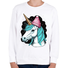 PRINTFASHION Unikornis sapkában - Gyerek pulóver - Fehér gyerek pulóver, kardigán