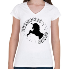 PRINTFASHION Unikornis Squad - Női V-nyakú póló - Fehér női póló