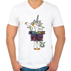 PRINTFASHION Unikornis szülinap április - Férfi V-nyakú póló - Fehér
