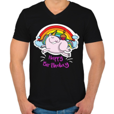PRINTFASHION Unikornis szülinap - Férfi V-nyakú póló - Fekete