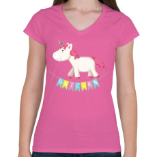 PRINTFASHION Unikornis szülinap - Női V-nyakú póló - Rózsaszín