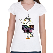 PRINTFASHION Unikornis szülinap szeptember - Női V-nyakú póló - Fehér női póló