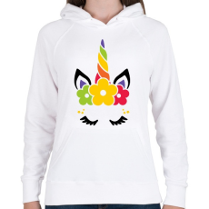 PRINTFASHION Unikornis virágokkal - Női kapucnis pulóver - Fehér