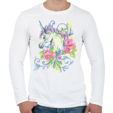 PRINTFASHION Unikornis virágokkal vízfesték - Férfi hosszú ujjú póló - Fehér