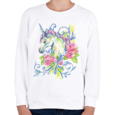 PRINTFASHION Unikornis virágokkal vízfesték - Gyerek pulóver - Fehér