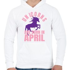 PRINTFASHION Unikornisok áprilisban születtek - Férfi kapucnis pulóver - Fehér férfi pulóver, kardigán