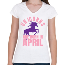 PRINTFASHION Unikornisok áprilisban születtek - Női V-nyakú póló - Fehér női póló