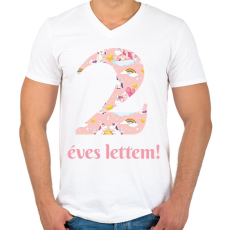 PRINTFASHION Unikornisos minta - Számmal - Férfi V-nyakú póló - Fehér